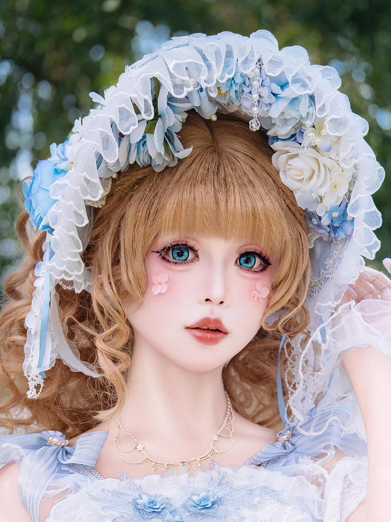 Cat little fairy Glass Illusion Bridal Floral Handmade Lolita Women's Flat Hat Accessories