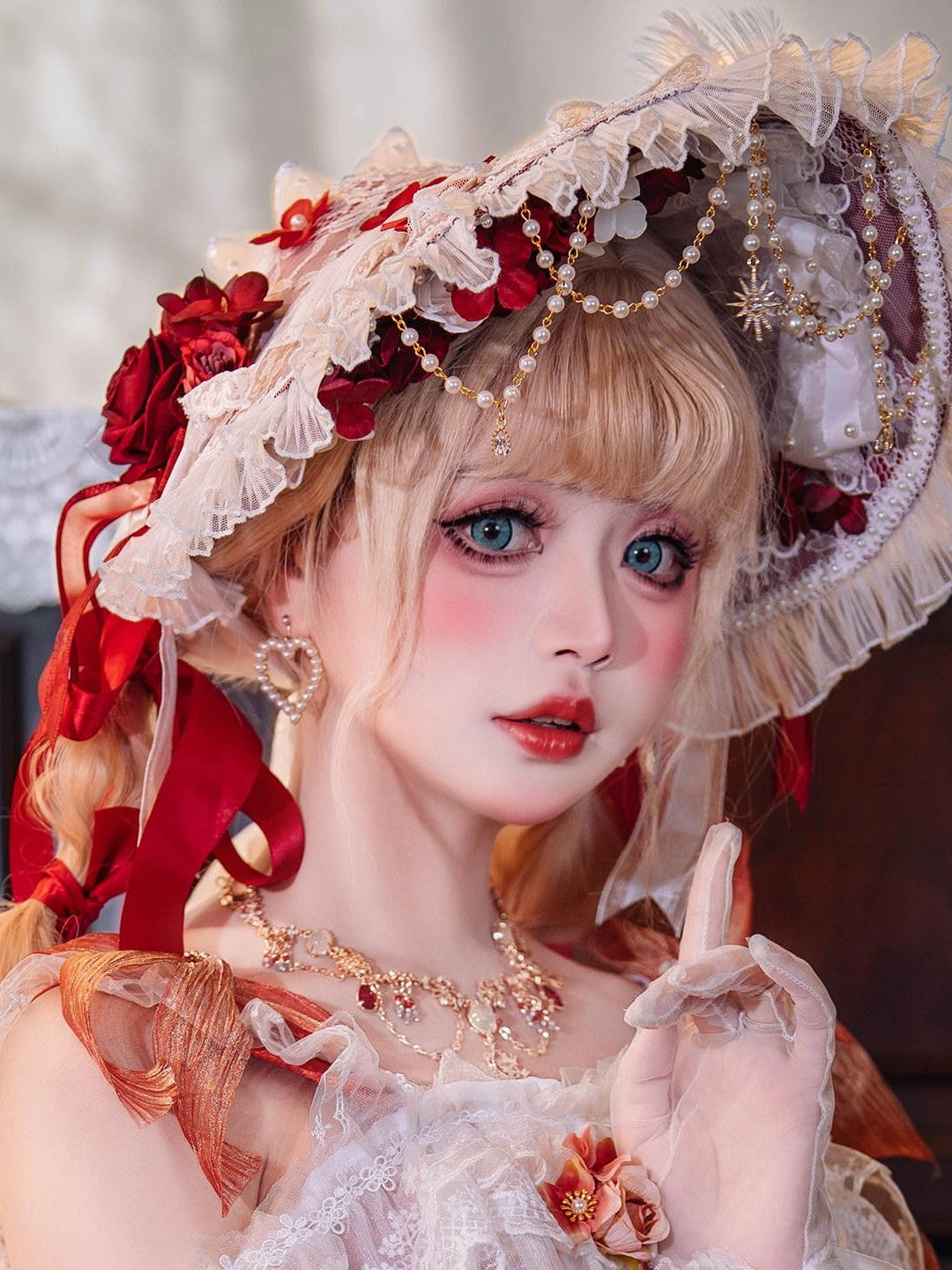 Cat little fairy Glass Illusion Bridal Floral Handmade Lolita Women's Flat Hat Accessories