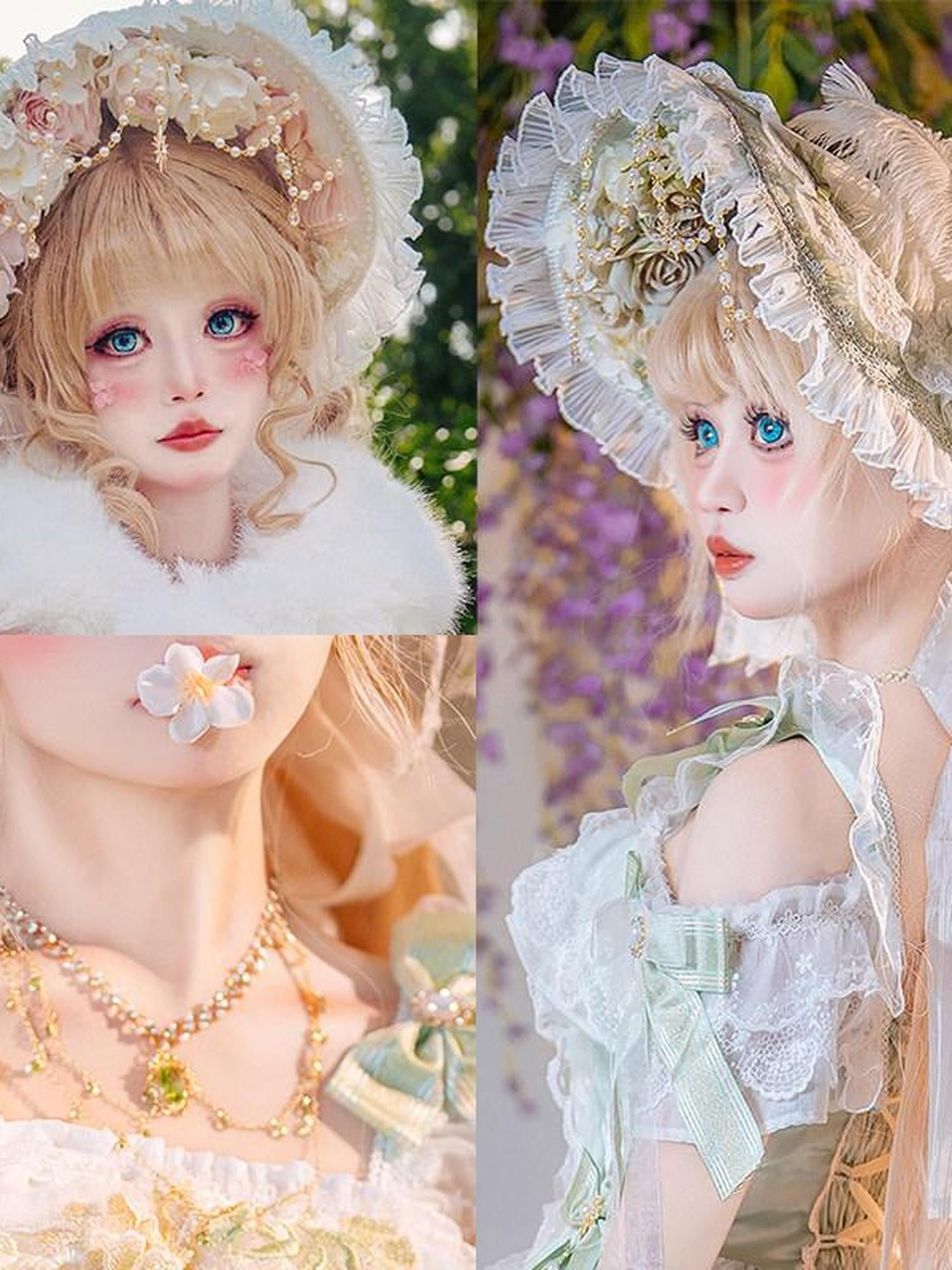 Cat little fairy Glass Illusion Lolita Handmade Floral Women's Glass Bead Accessories