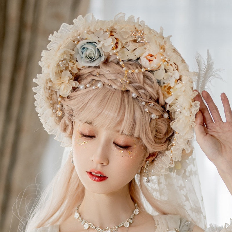 Cat_little_fairy_Handcrafted_Lolita_Floral_Lace_Bonnet_Veil_Women's_Pearl_Necklace_Accessories_669383573095_MISSTT