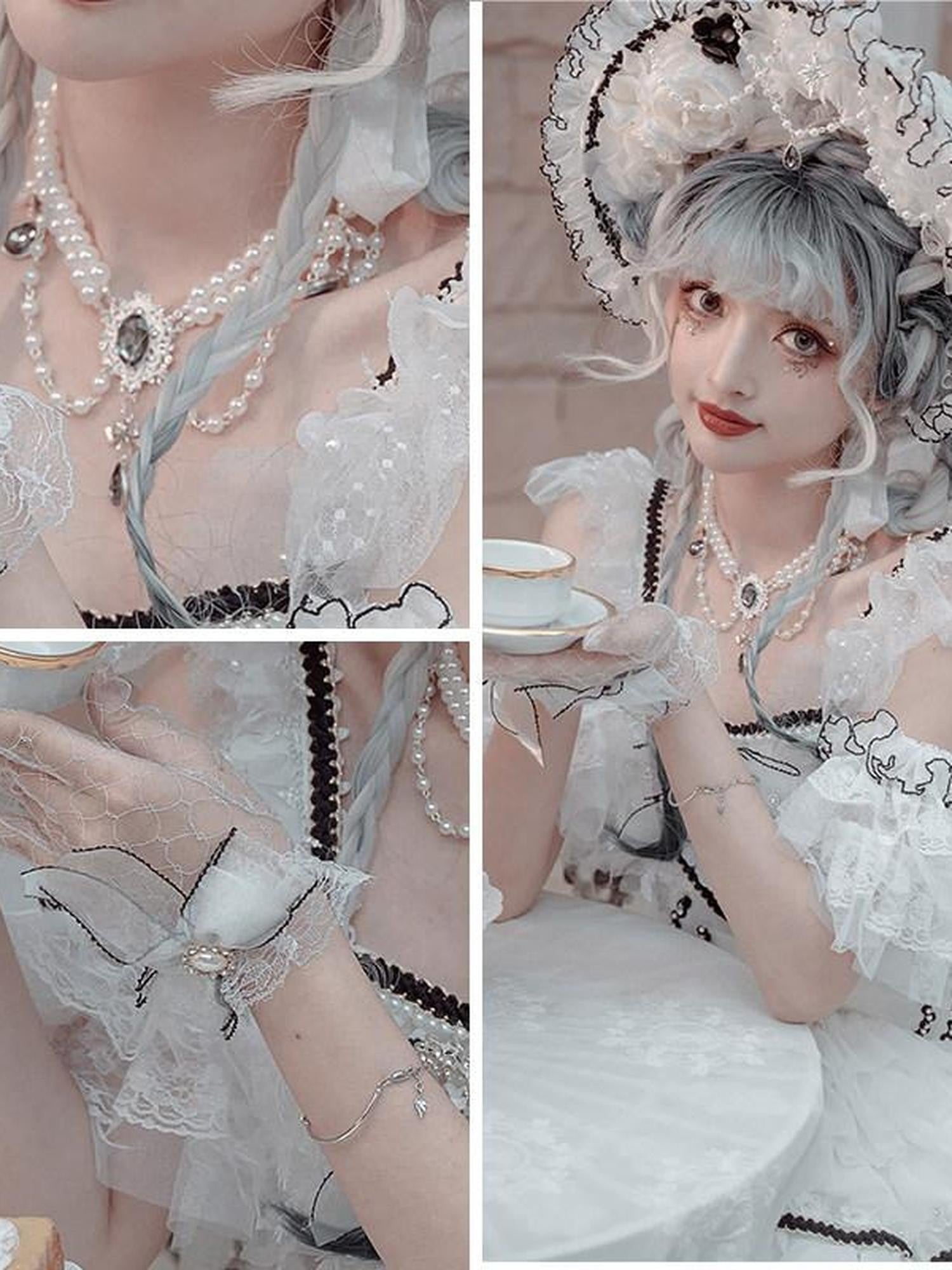 Cat little fairy Handmade Flat Cap Bridal Veil Necklace Gloves Women's Headpiece Accessories