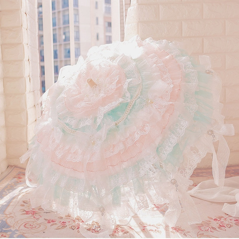 Cat_little_fairy_Light_Green_Veiled_Handmade_Lolita_Bonnet_Women's_Pearl_Necklace_Accessories_658075163799_MISSTT