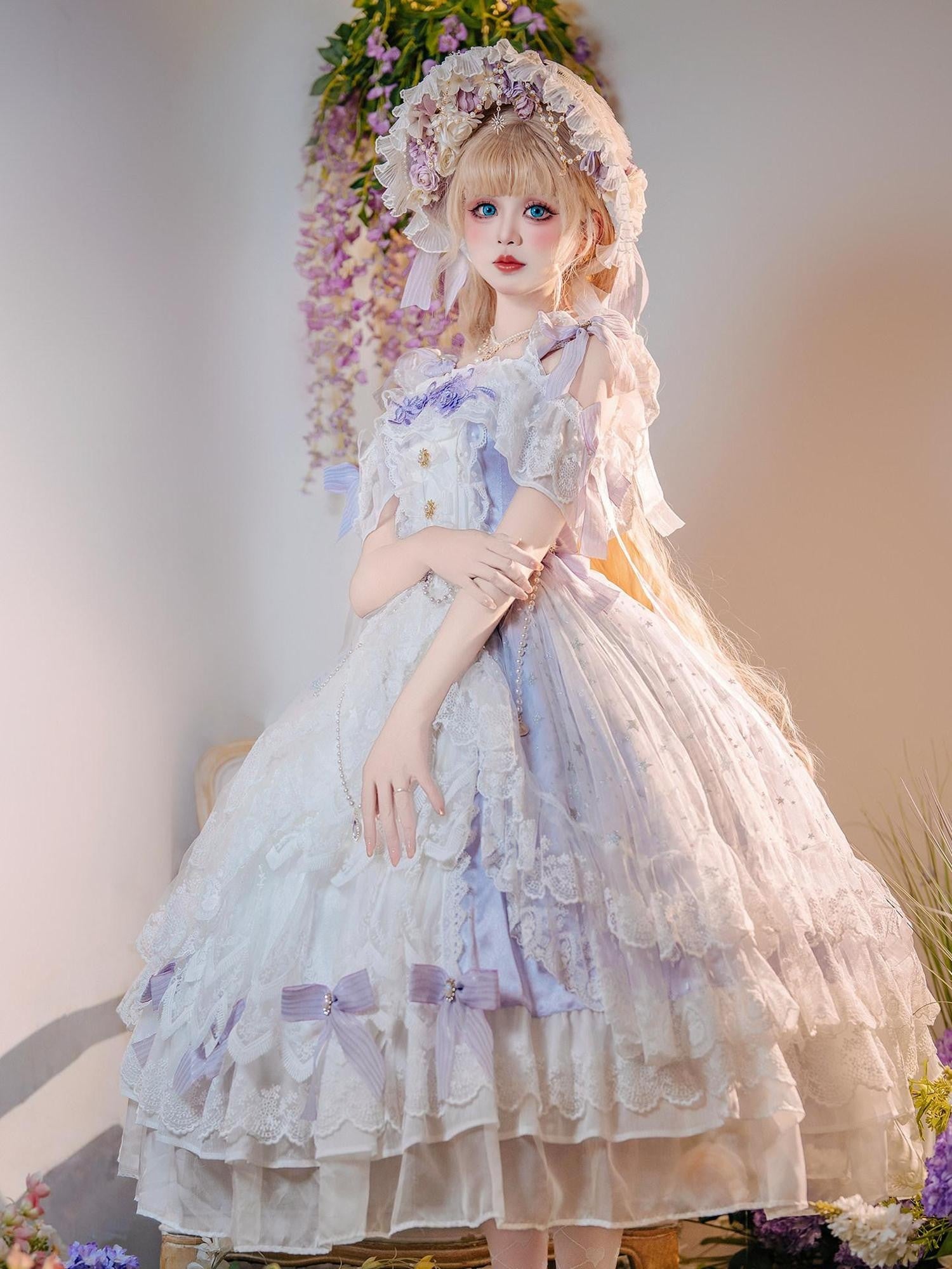 Cat little fairy Lilac Floral Bridal Puff Tea Party Women's Jsk / Jumper Skirts