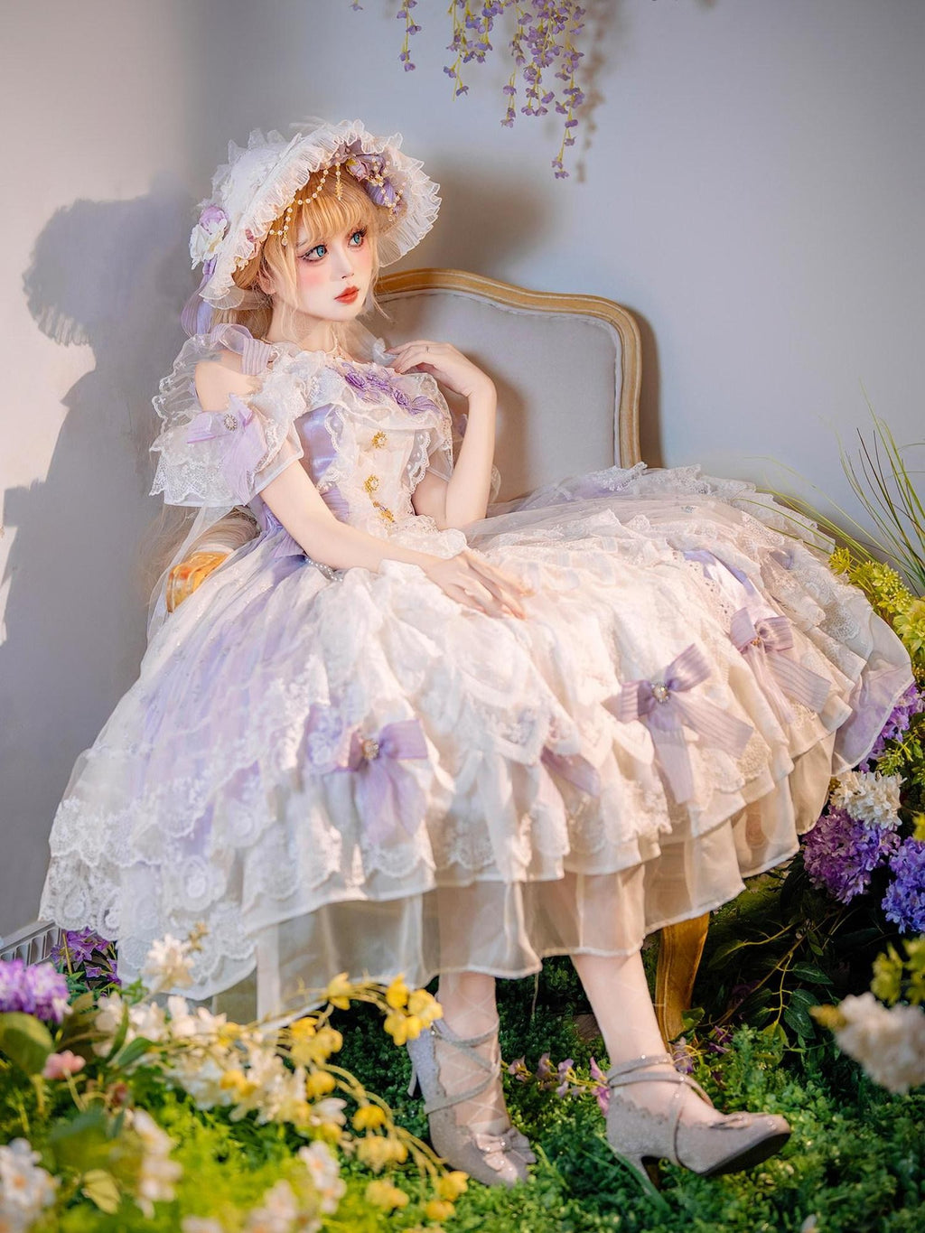 Cat little fairy Lilac Floral Bridal Puff Tea Party Women's Jsk / Jumper Skirts