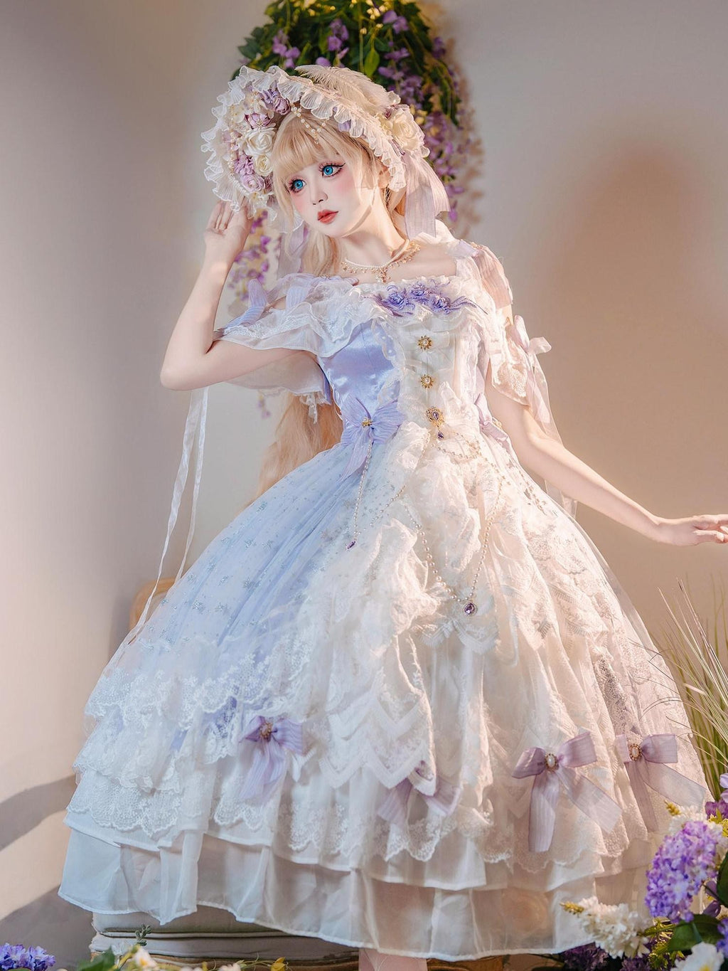 Cat little fairy Lilac Floral Bridal Puff Tea Party Women's Jsk / Jumper Skirts