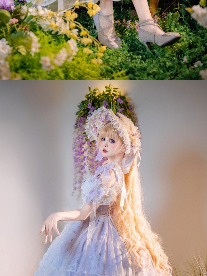 Cat little fairy Lilac Floral Bridal Puff Tea Party Women's Jsk / Jumper Skirts
