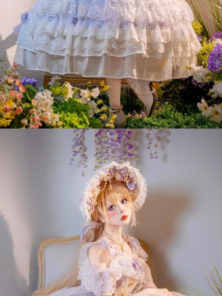 Cat little fairy Lilac Floral Bridal Puff Tea Party Women's Jsk / Jumper Skirts
