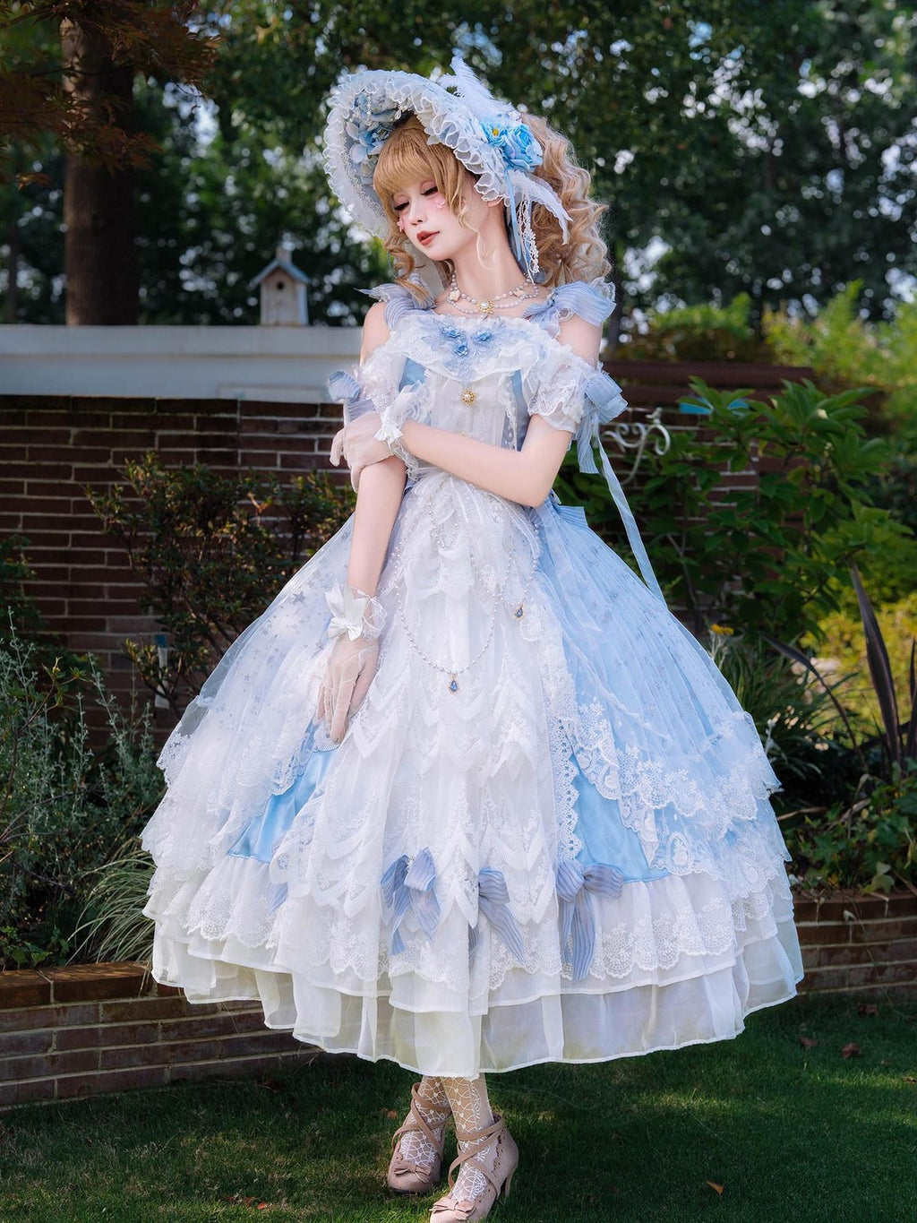 Cat little fairy Ocean Blue Bridal Square Collar A Line Women's Jsk / Jumper Skirts