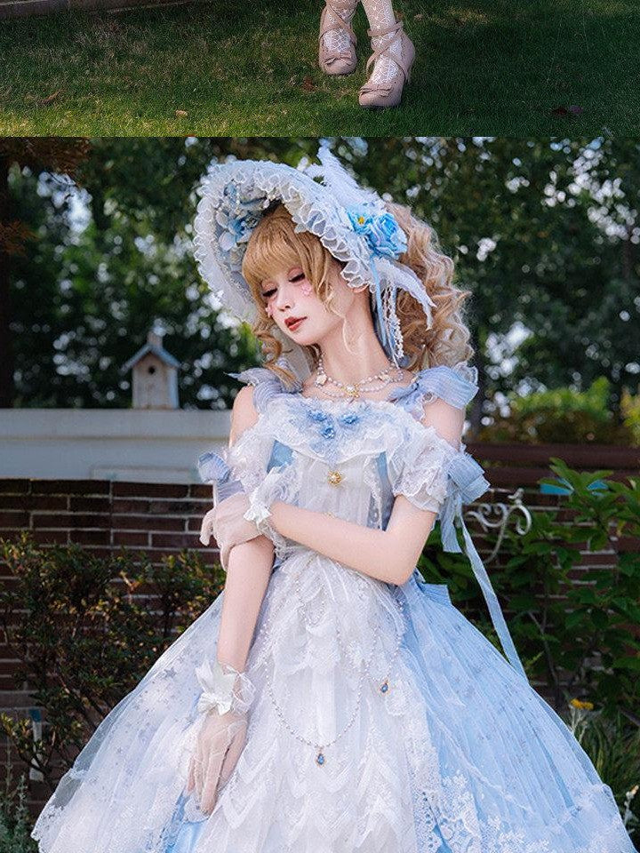 Cat little fairy Ocean Blue Bridal Square Collar A Line Women's Jsk / Jumper Skirts