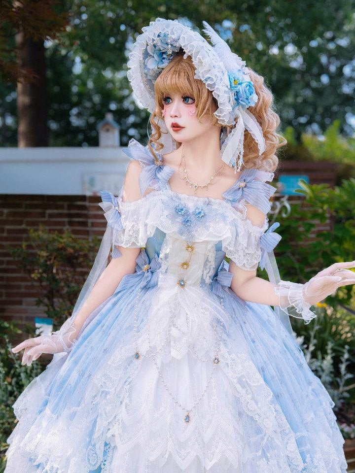 Cat little fairy Ocean Blue Bridal Square Collar A Line Women's Jsk / Jumper Skirts
