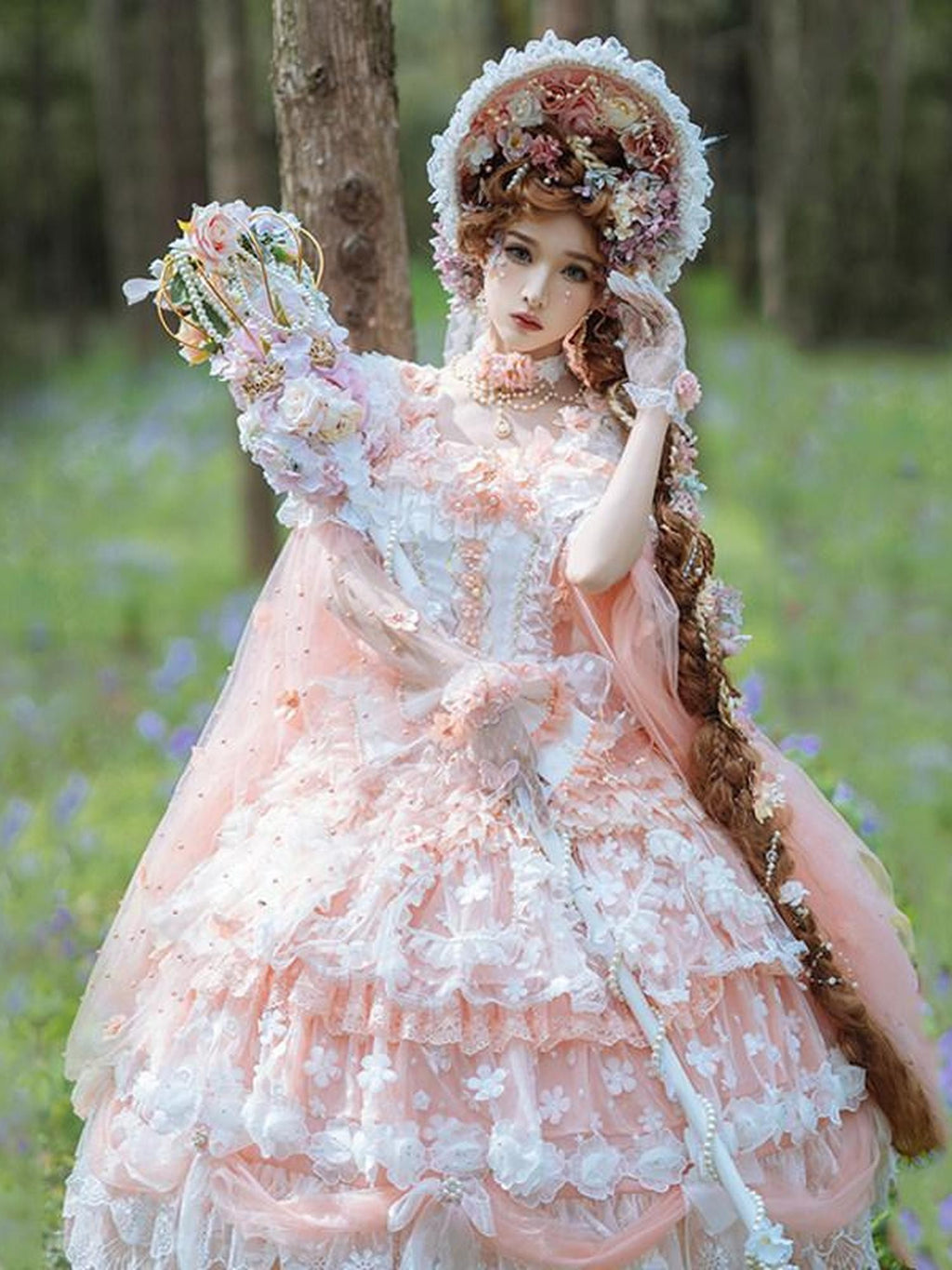 Cat little fairy Peach Pink Tea Party Lolita Women's Chiffon Princess Jsk / Jumper Skirts