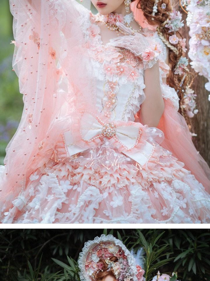 Cat little fairy Peach Pink Tea Party Lolita Women's Chiffon Princess Jsk / Jumper Skirts