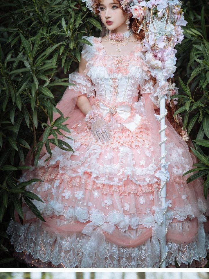 Cat little fairy Peach Pink Tea Party Lolita Women's Chiffon Princess Jsk / Jumper Skirts