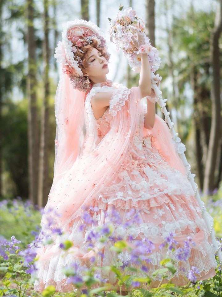 Cat little fairy Peach Pink Tea Party Lolita Women's Chiffon Princess Jsk / Jumper Skirts