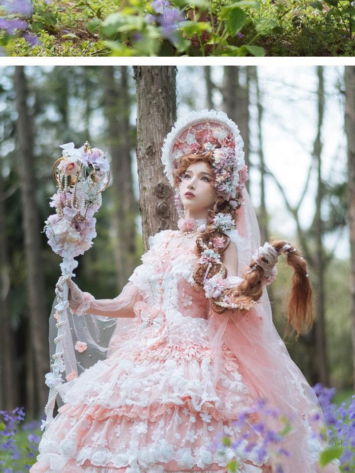 Cat little fairy Peach Pink Tea Party Lolita Women's Chiffon Princess Jsk / Jumper Skirts