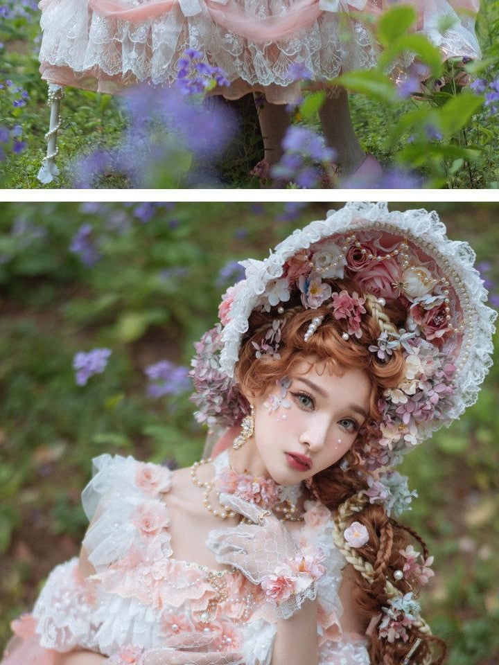 Cat little fairy Peach Pink Tea Party Lolita Women's Chiffon Princess Jsk / Jumper Skirts