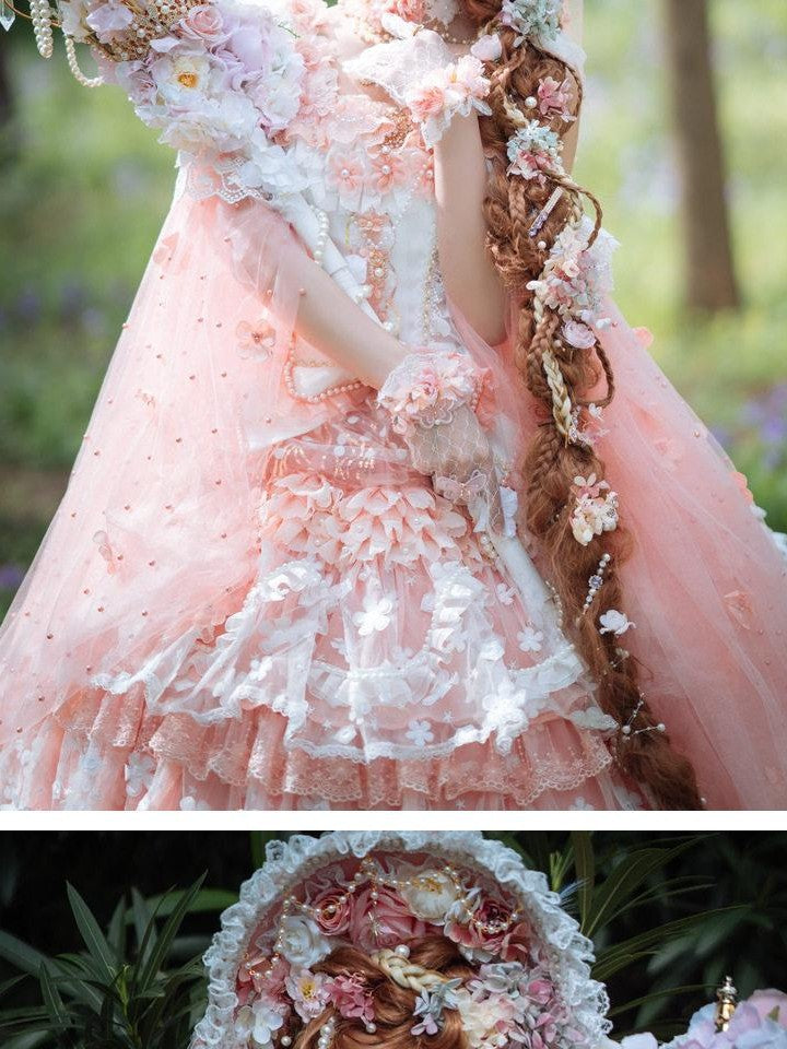 Cat little fairy Peach Pink Tea Party Lolita Women's Chiffon Princess Jsk / Jumper Skirts