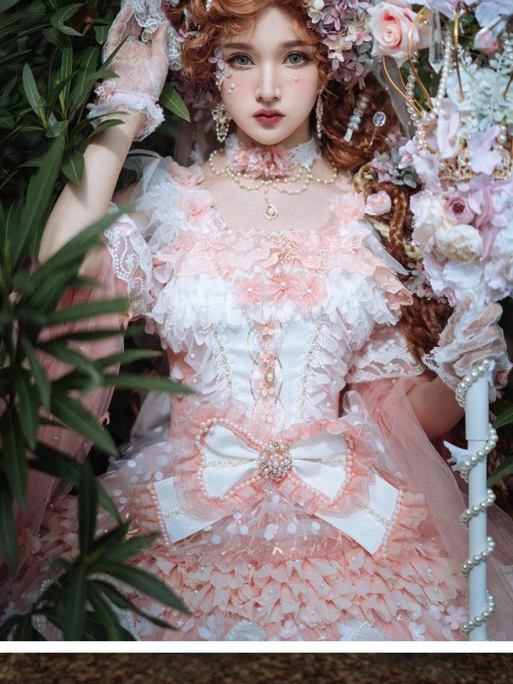 Cat little fairy Peach Pink Tea Party Lolita Women's Chiffon Princess Jsk / Jumper Skirts