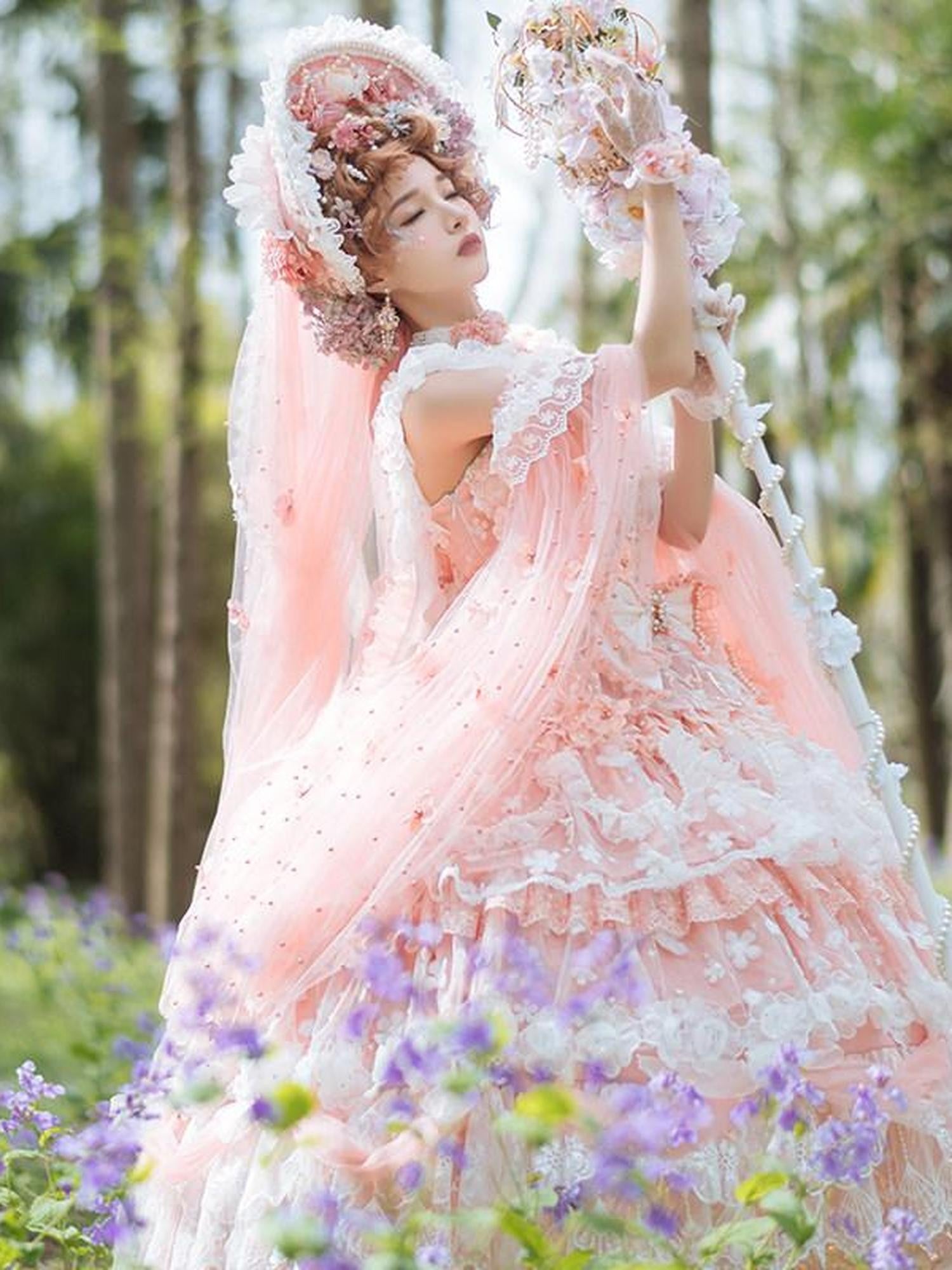 Cat little fairy Peach Pink Tea Party Lolita Women's Chiffon Princess Jsk / Jumper Skirts