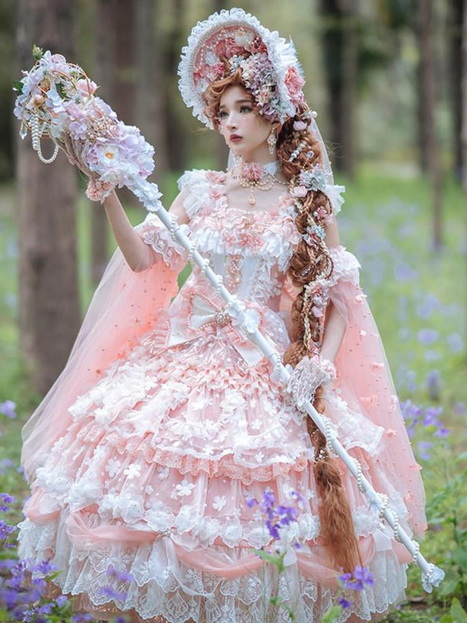 Cat little fairy Peach Pink Tea Party Lolita Women's Chiffon Princess Jsk / Jumper Skirts