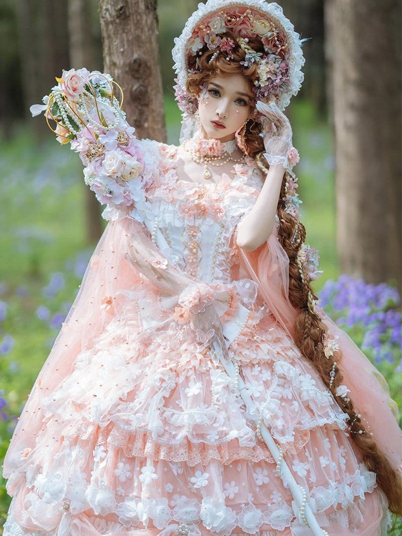 Cat little fairy Peach Pink Tea Party Lolita Women's Chiffon Princess Jsk / Jumper Skirts