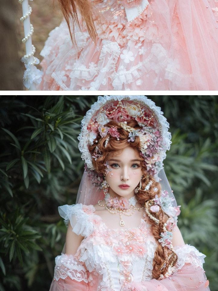 Cat little fairy Peach Pink Tea Party Lolita Women's Chiffon Princess Jsk / Jumper Skirts
