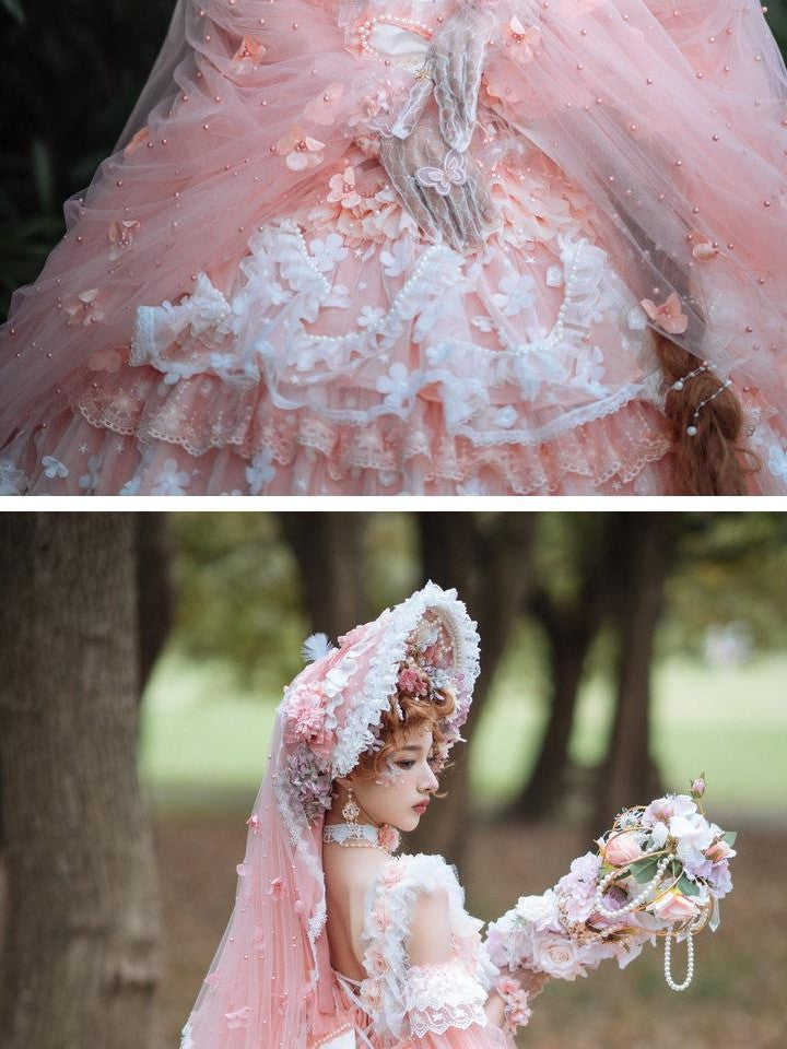 Cat little fairy Peach Pink Tea Party Lolita Women's Chiffon Princess Jsk / Jumper Skirts