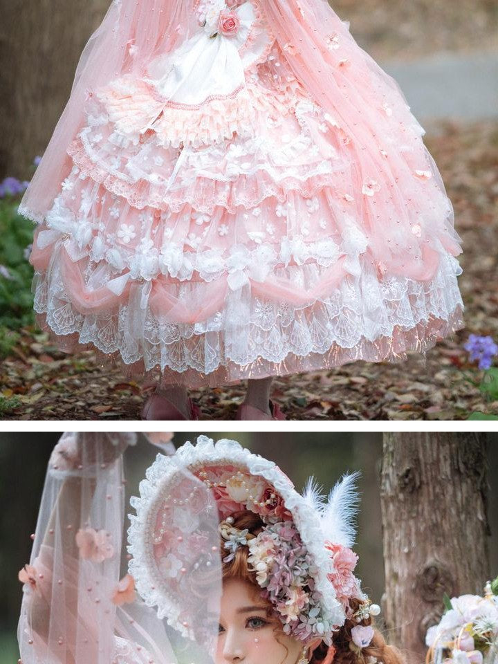 Cat little fairy Peach Pink Tea Party Lolita Women's Chiffon Princess Jsk / Jumper Skirts