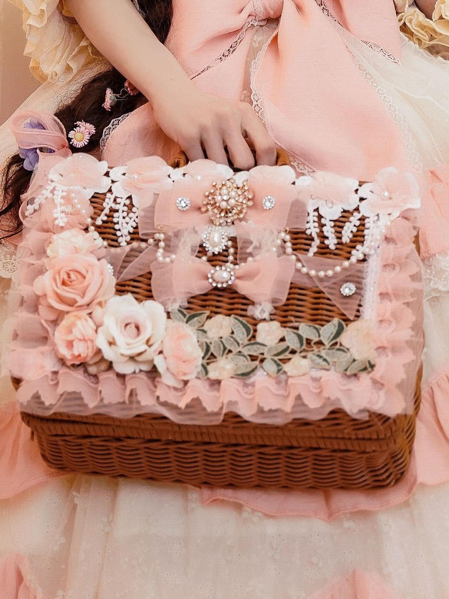 Cat little fairy Petal Pink Handwoven Vintage Bonnet Women's Rattan Accessories