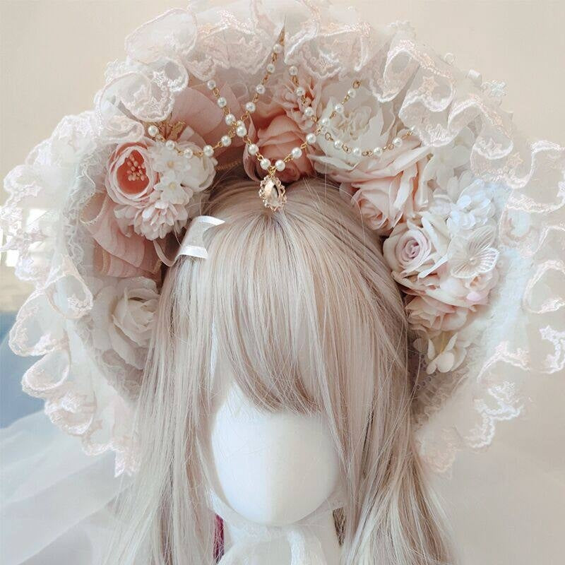Cat_little_fairy_Pink_White_Lace_Flower_Handmade_Bridal_Lolita_Women's_Lace_Veil_Accessories_682493186581_MISSTT