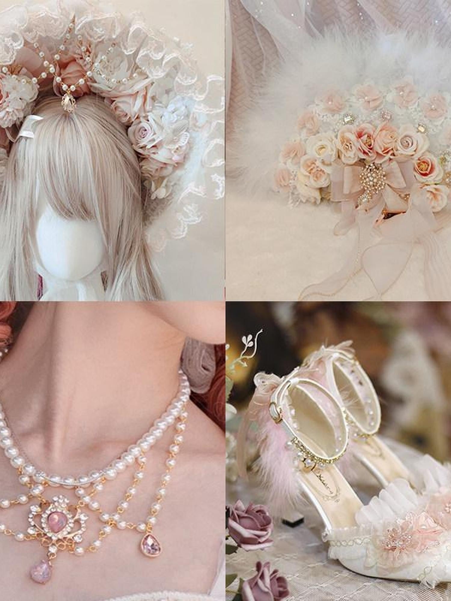 Cat little fairy Pink White Lace Flower Handmade Bridal Lolita Women's Lace Veil Accessories