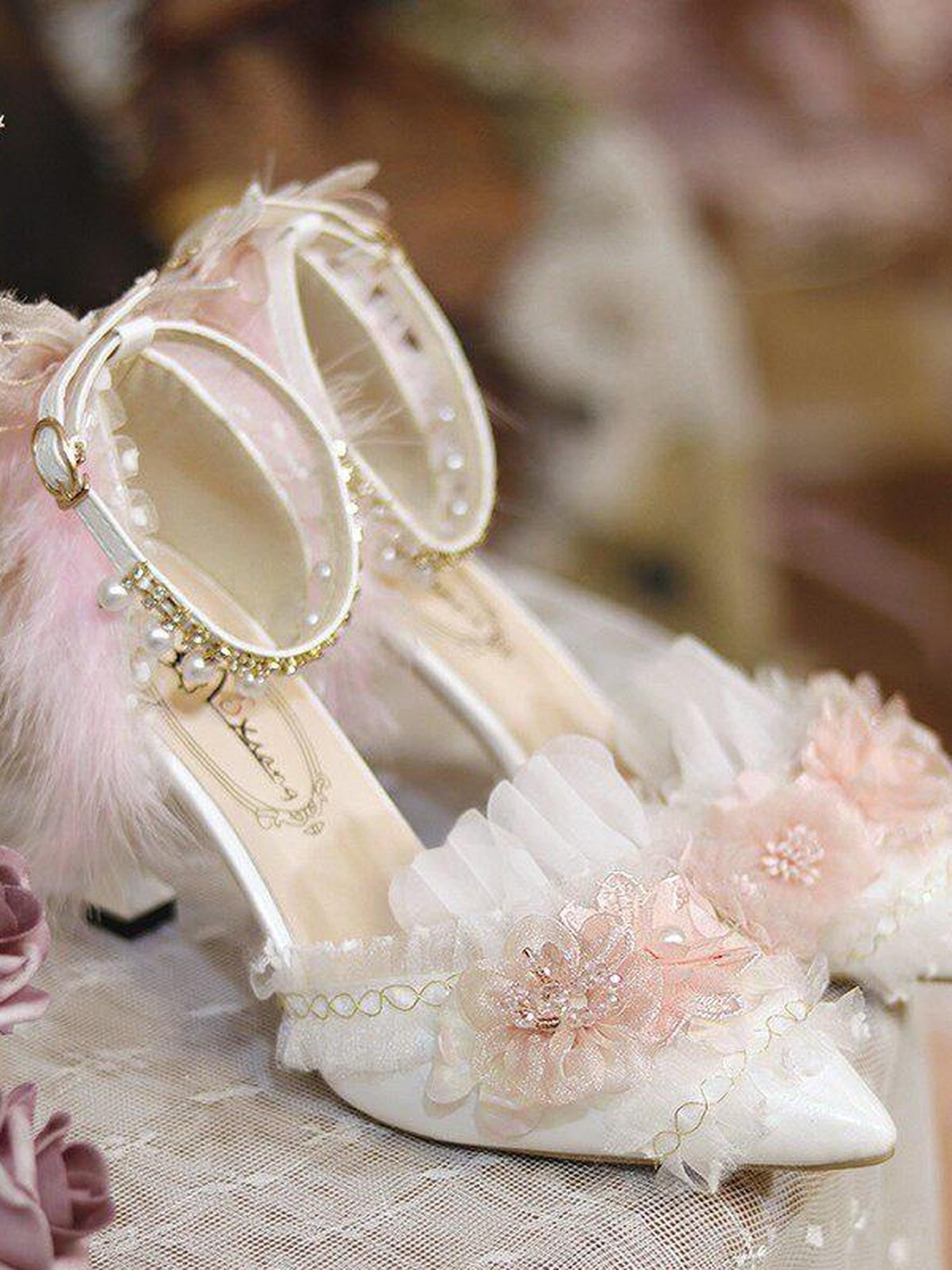 Cat little fairy Pink White Lace Flower Handmade Bridal Lolita Women's Lace Veil Accessories