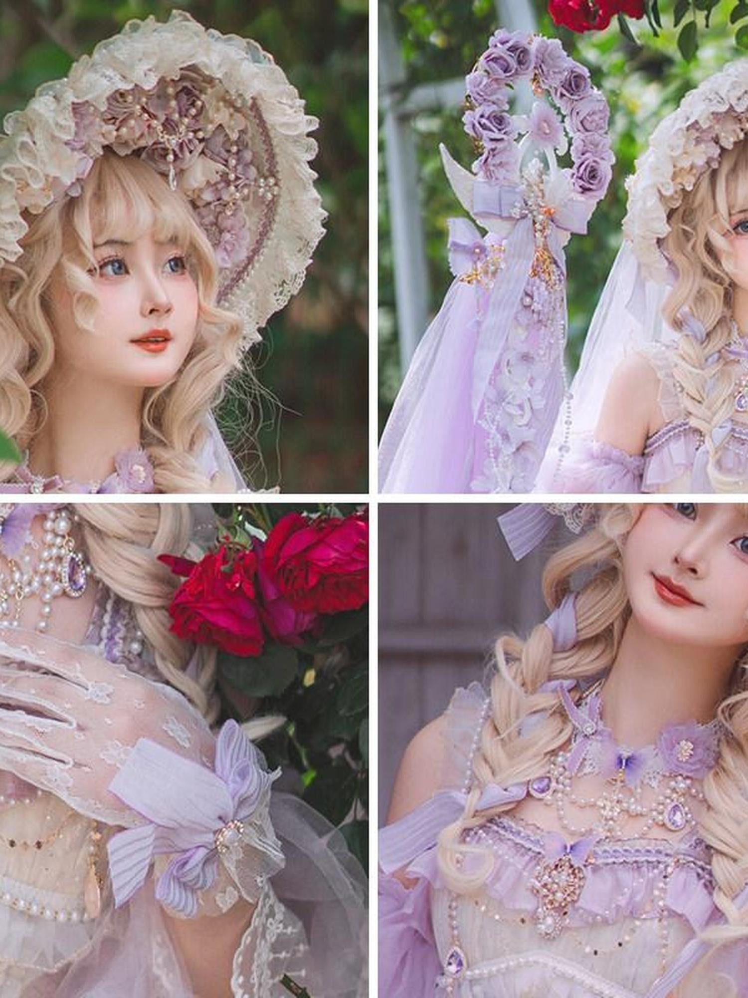 Cat little fairy Purple Lolita Handmade Bridal Headband Wand Necklace Choker Women's Accessories