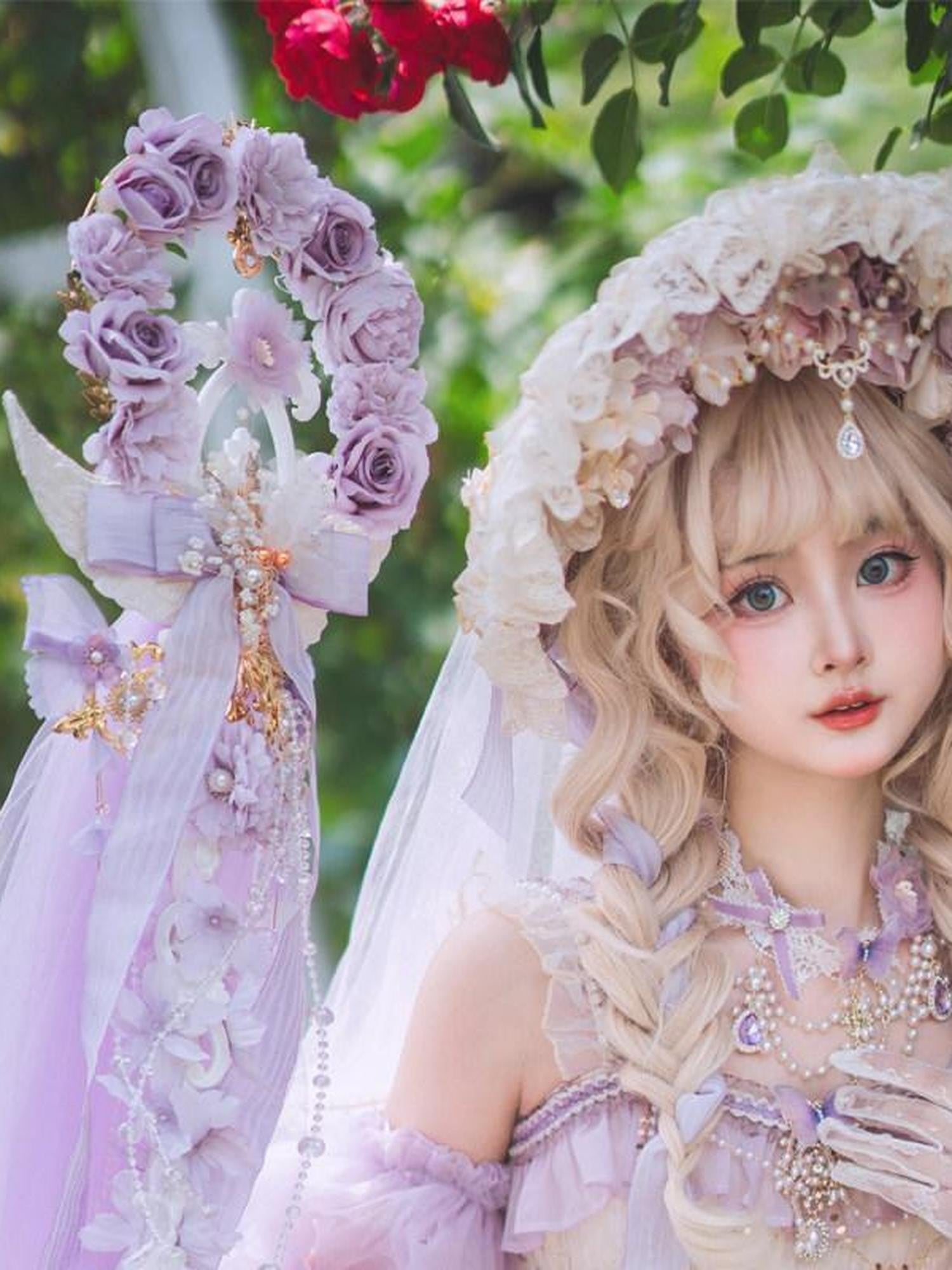 Cat little fairy Purple Lolita Handmade Bridal Headband Wand Necklace Choker Women's Accessories