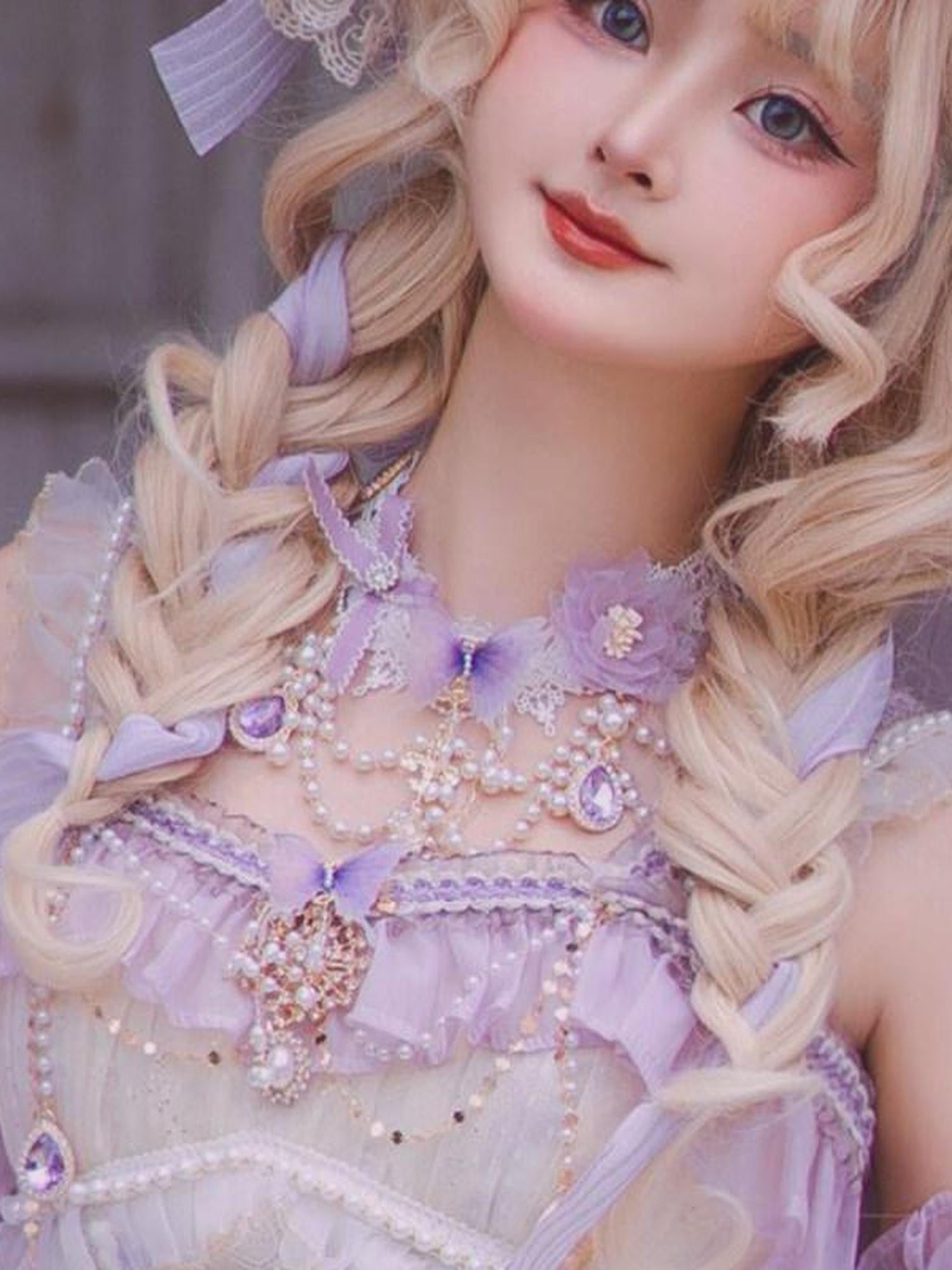 Cat little fairy Purple Lolita Handmade Bridal Headband Wand Necklace Choker Women's Accessories