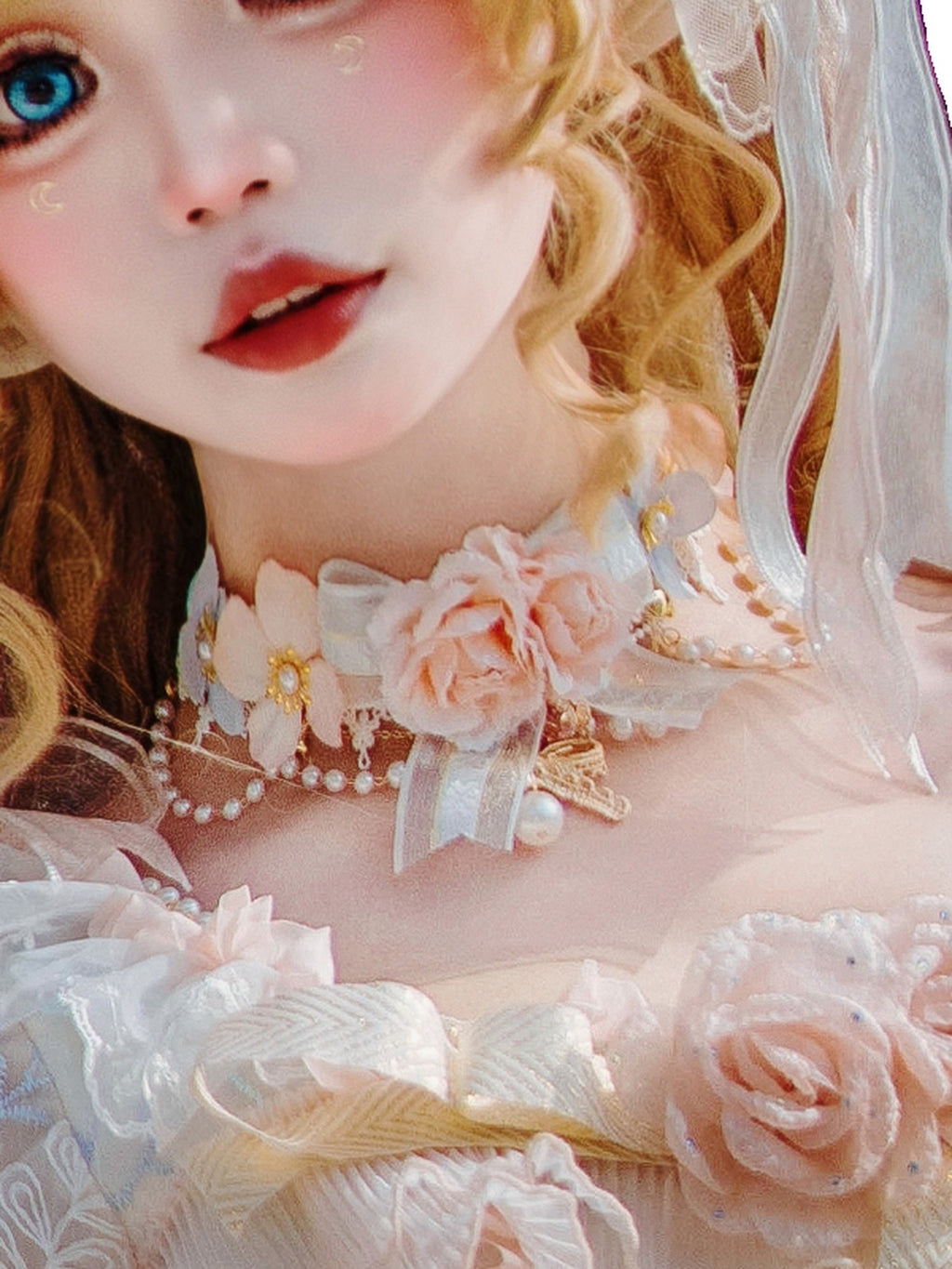 Cat little fairy Rose Floral Handmade Bridal Flat Hat Necklace Gloves Women's Accessories
