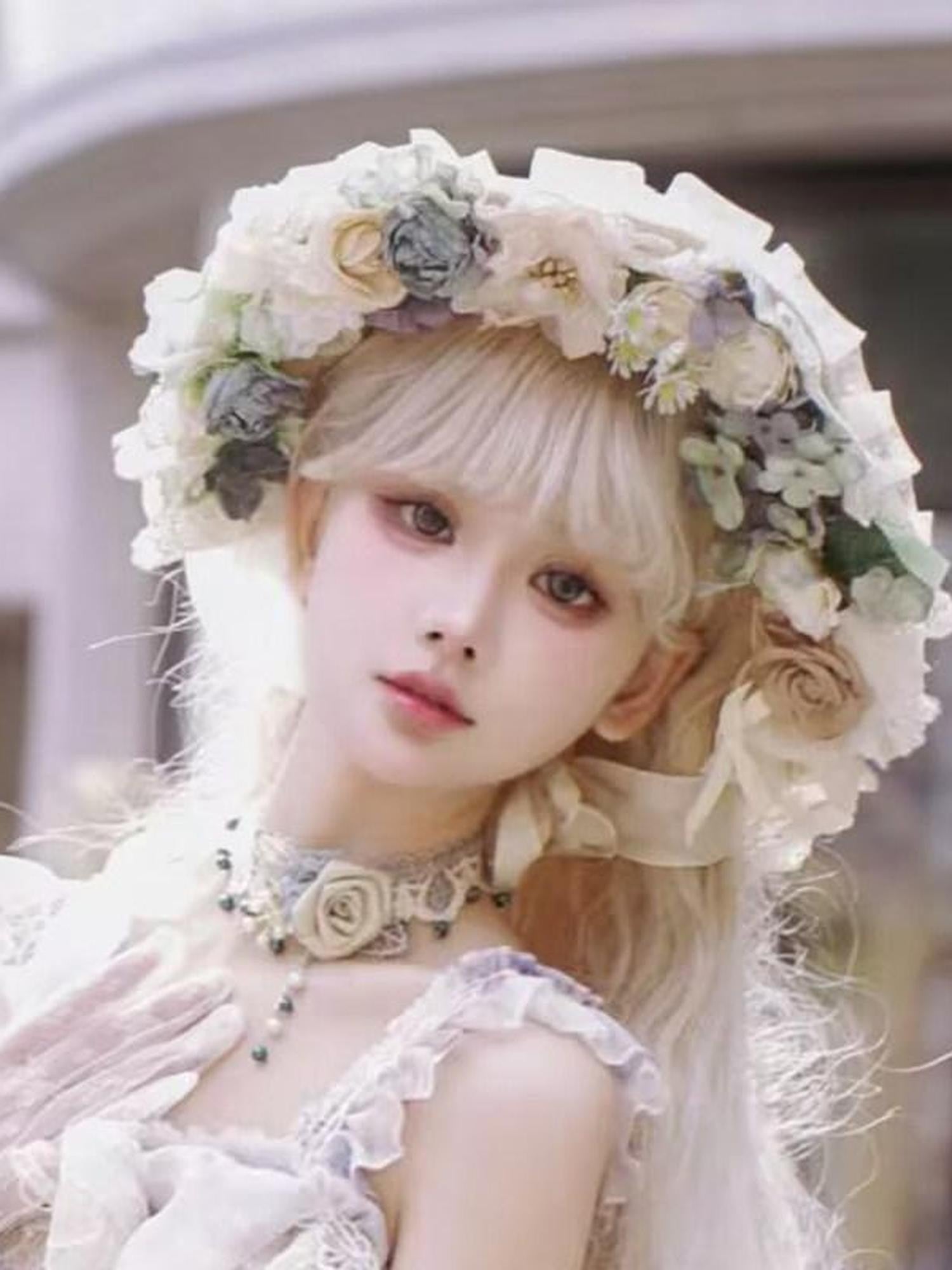 Cat little fairy Rose Floral Handmade Bridal Women's Beret Necklace Gloves Accessories
