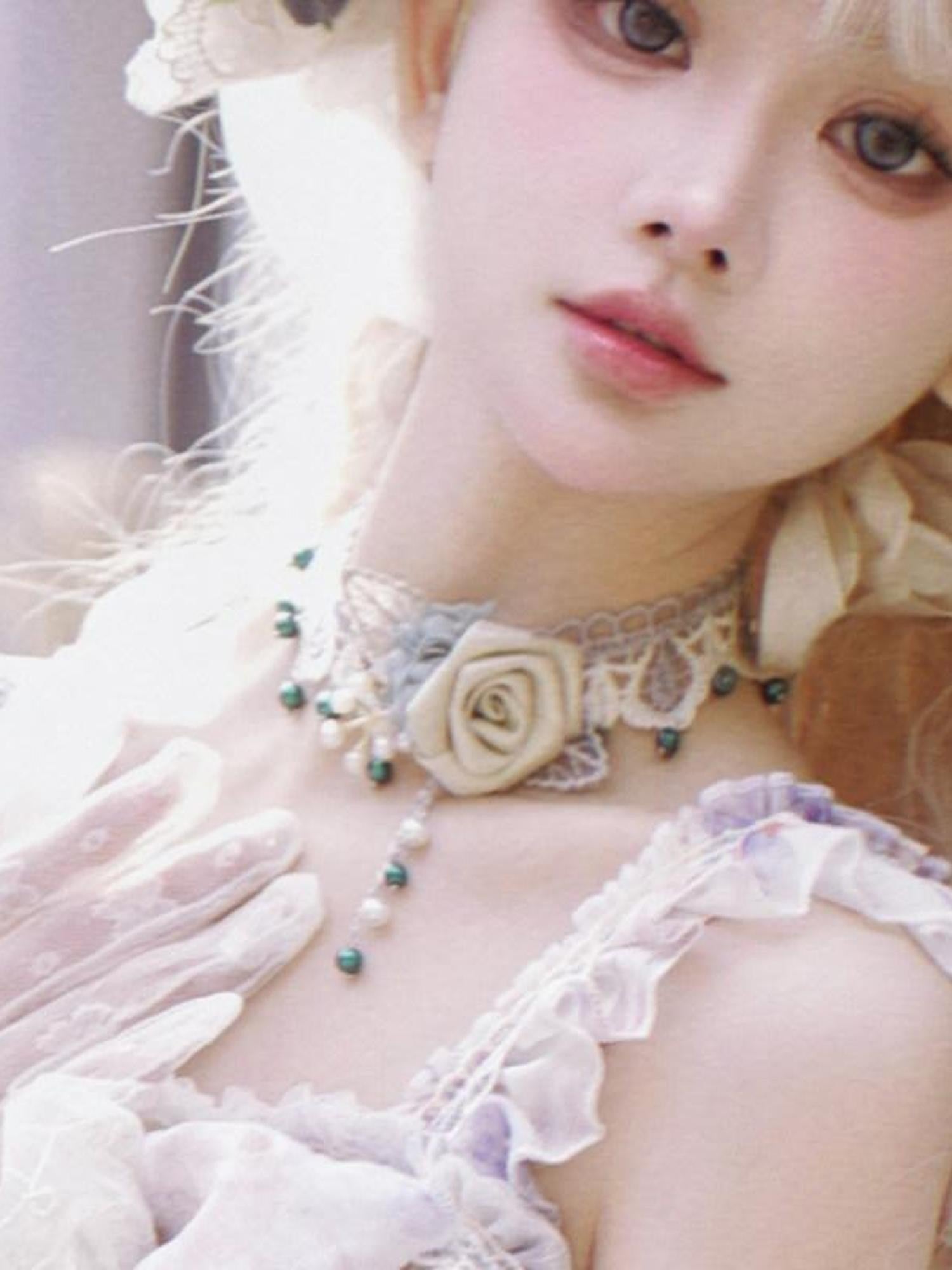 Cat little fairy Rose Floral Handmade Bridal Women's Beret Necklace Gloves Accessories