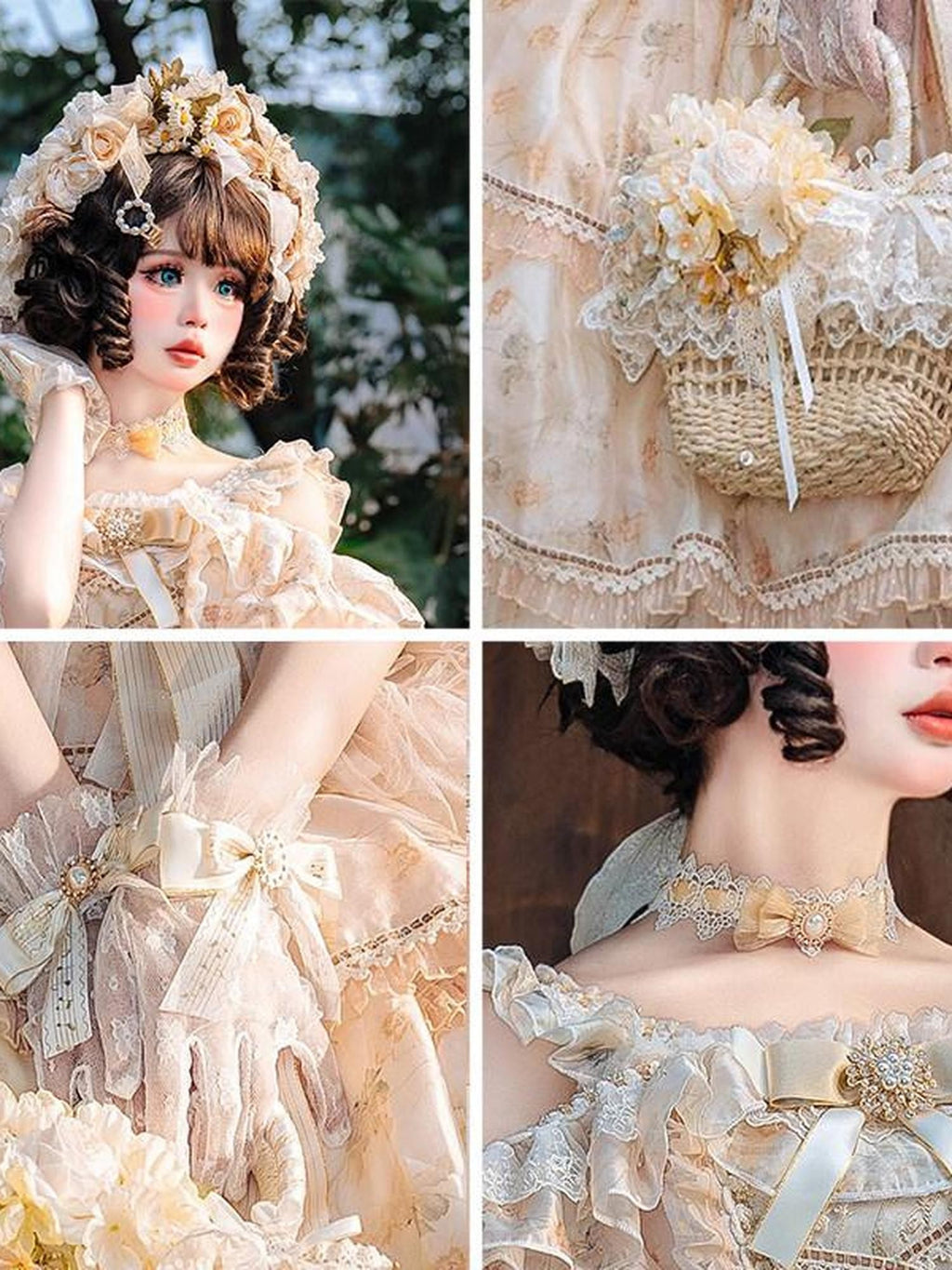 Cat little fairy Rose Handmade Lolita Women's Bridal Headpiece Necklace Hat Gloves Accessories