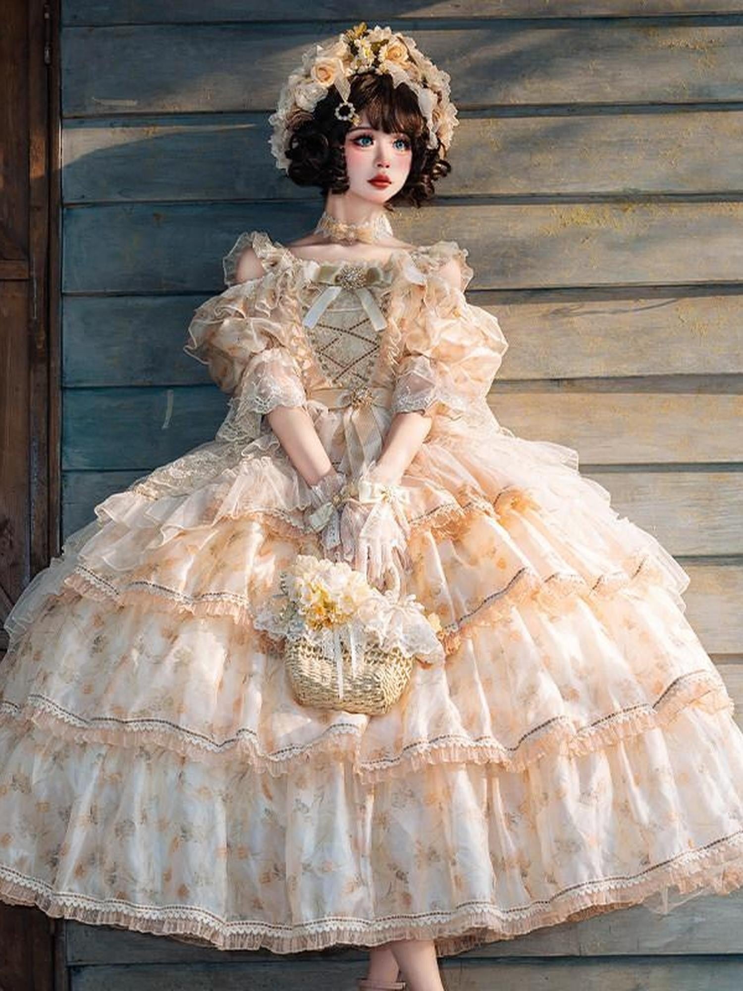 Cat little fairy Rose Letter Floral Lolita Flower Bride Women's Chiffon Jsk / Jumper Skirts
