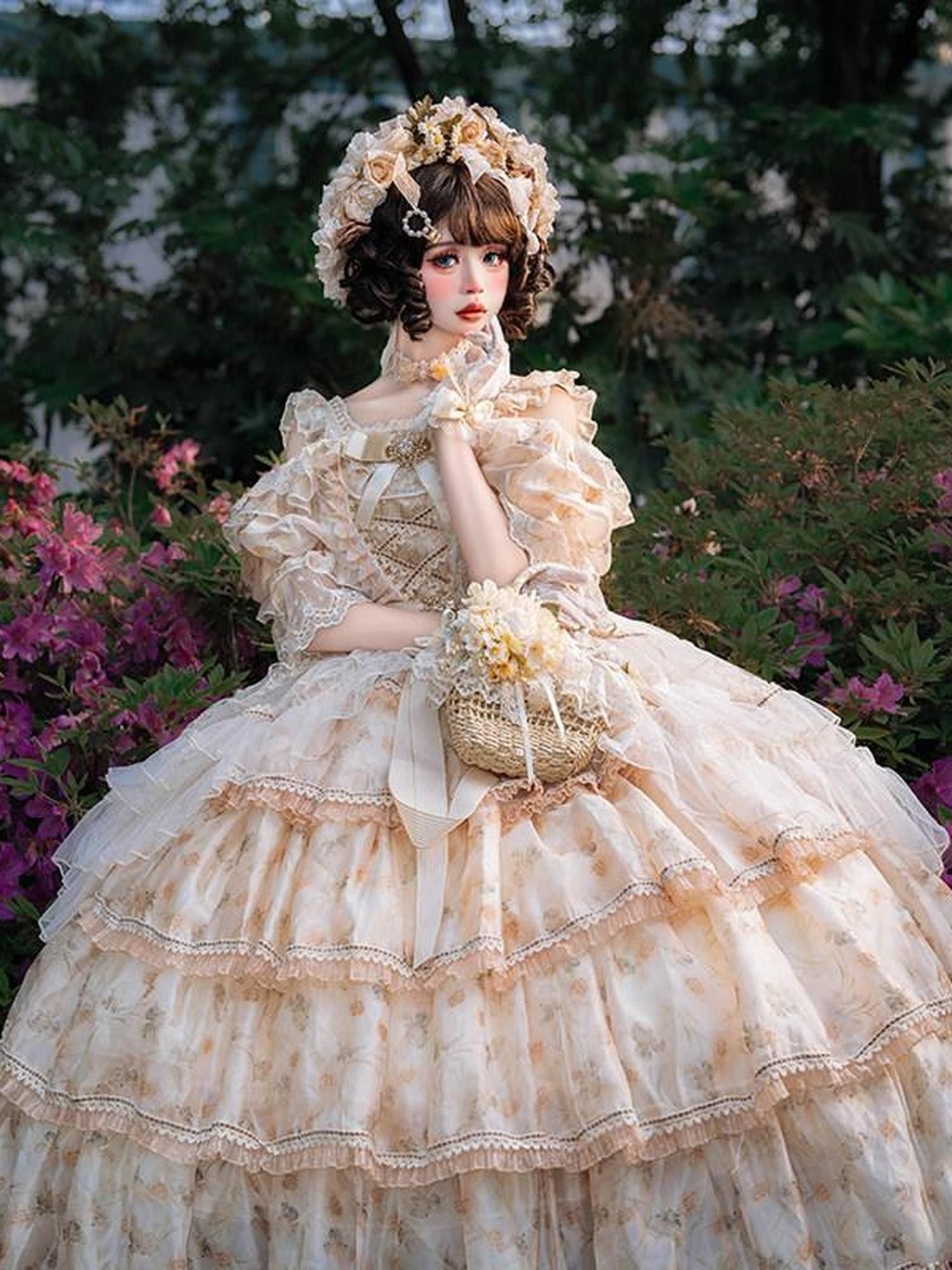 Cat little fairy Rose Letter Floral Lolita Flower Bride Women's Chiffon Jsk / Jumper Skirts