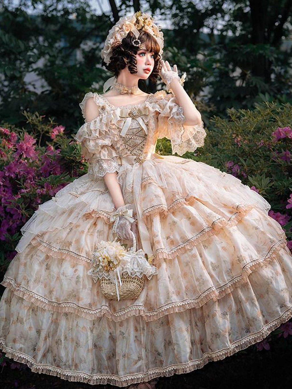 Cat little fairy Rose Letter Floral Lolita Flower Bride Women's Chiffon Jsk / Jumper Skirts