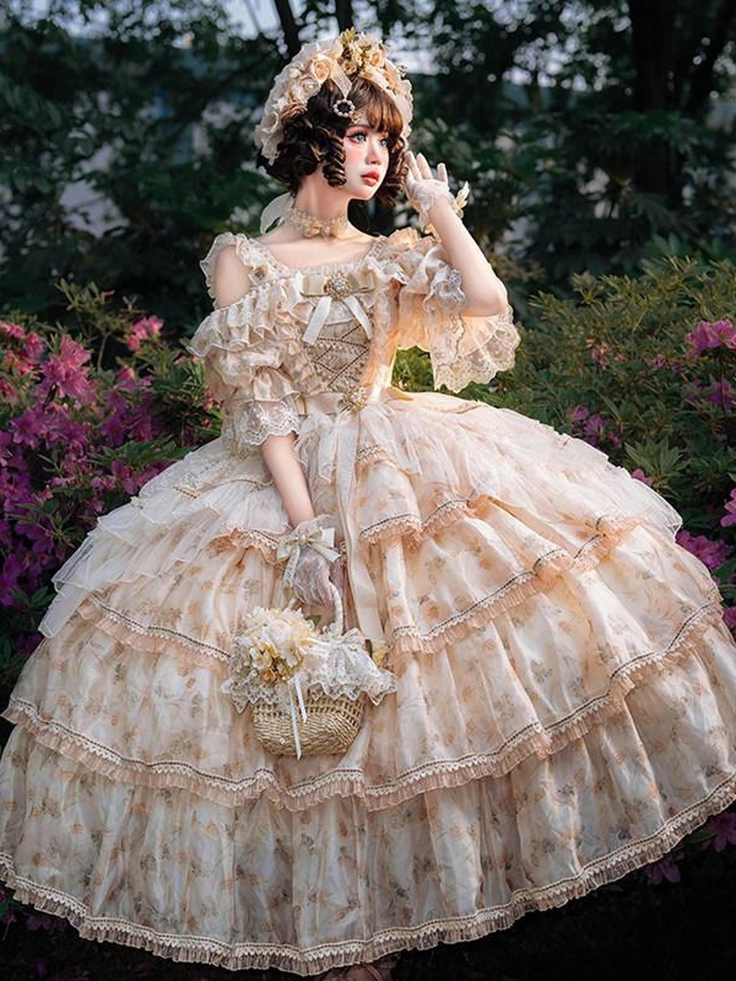 Cat little fairy Rose Letter Floral Lolita Flower Bride Women's Chiffon Jsk / Jumper Skirts