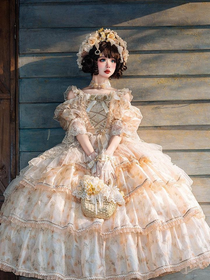 Cat little fairy Rose Letter Floral Lolita Flower Bride Women's Chiffon Jsk / Jumper Skirts