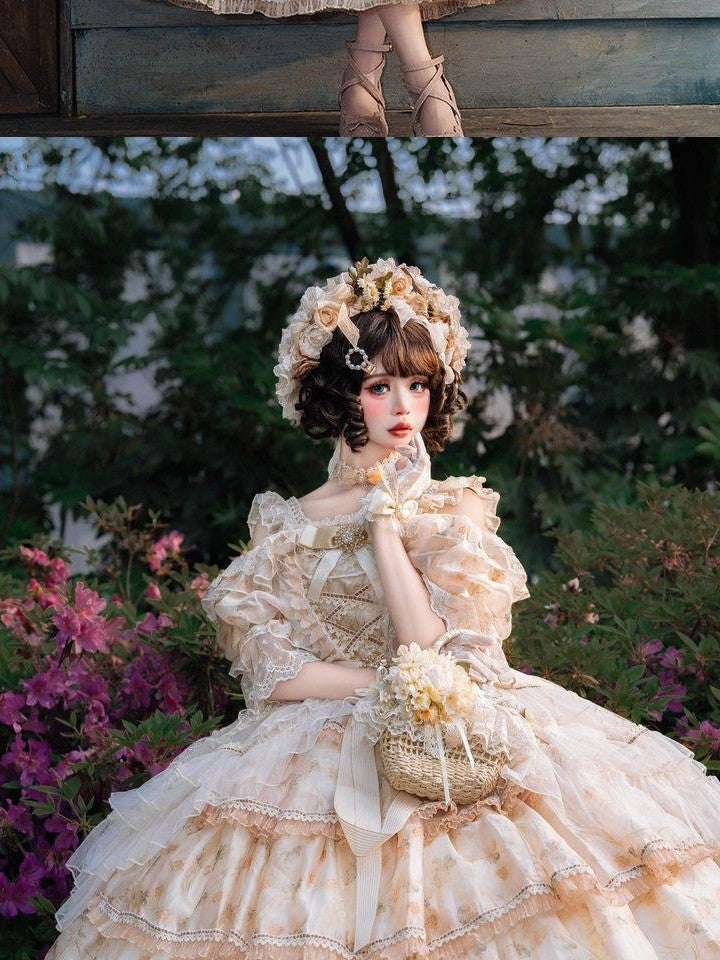Cat little fairy Rose Letter Floral Lolita Flower Bride Women's Chiffon Jsk / Jumper Skirts