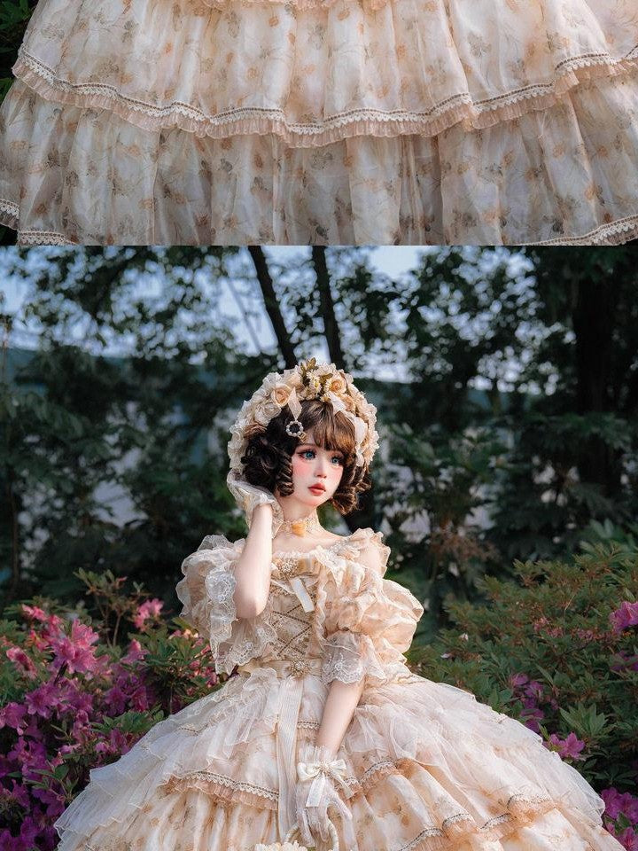 Cat little fairy Rose Letter Floral Lolita Flower Bride Women's Chiffon Jsk / Jumper Skirts