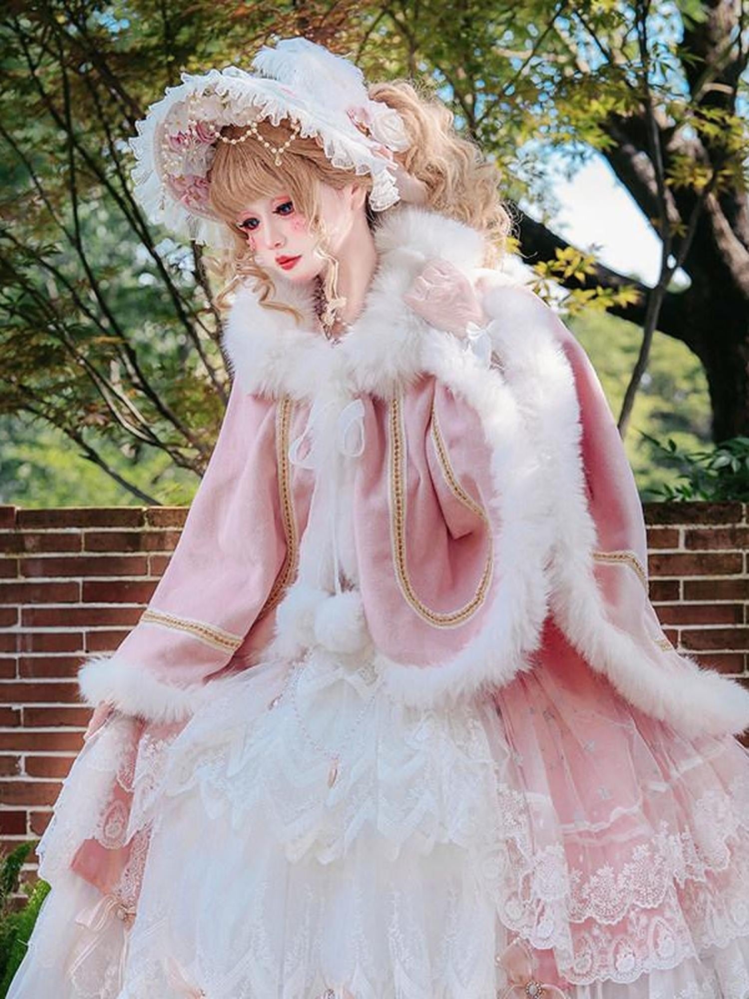 Cat little fairy Snowflake Print Lolita Short Girlish Women's Woolen Long Cloaks