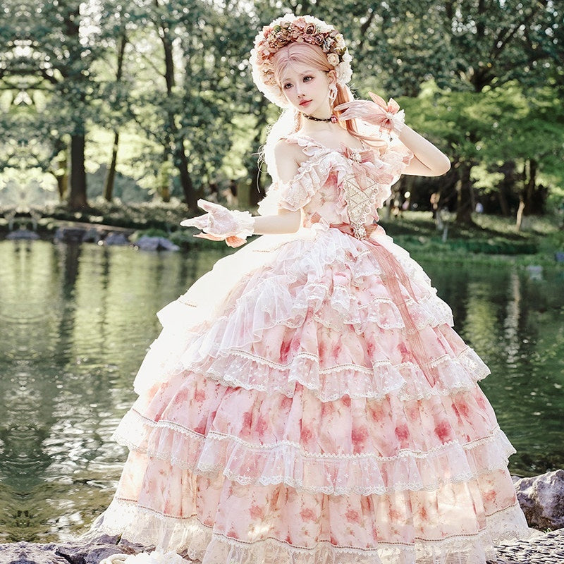 Cat_little_fairy_Sunset_Orange_Rose_Print_Bridal_Lolita_Women's_Chiffon_Jsk_/_Jumper_Skirts_782030942262_MISSTT