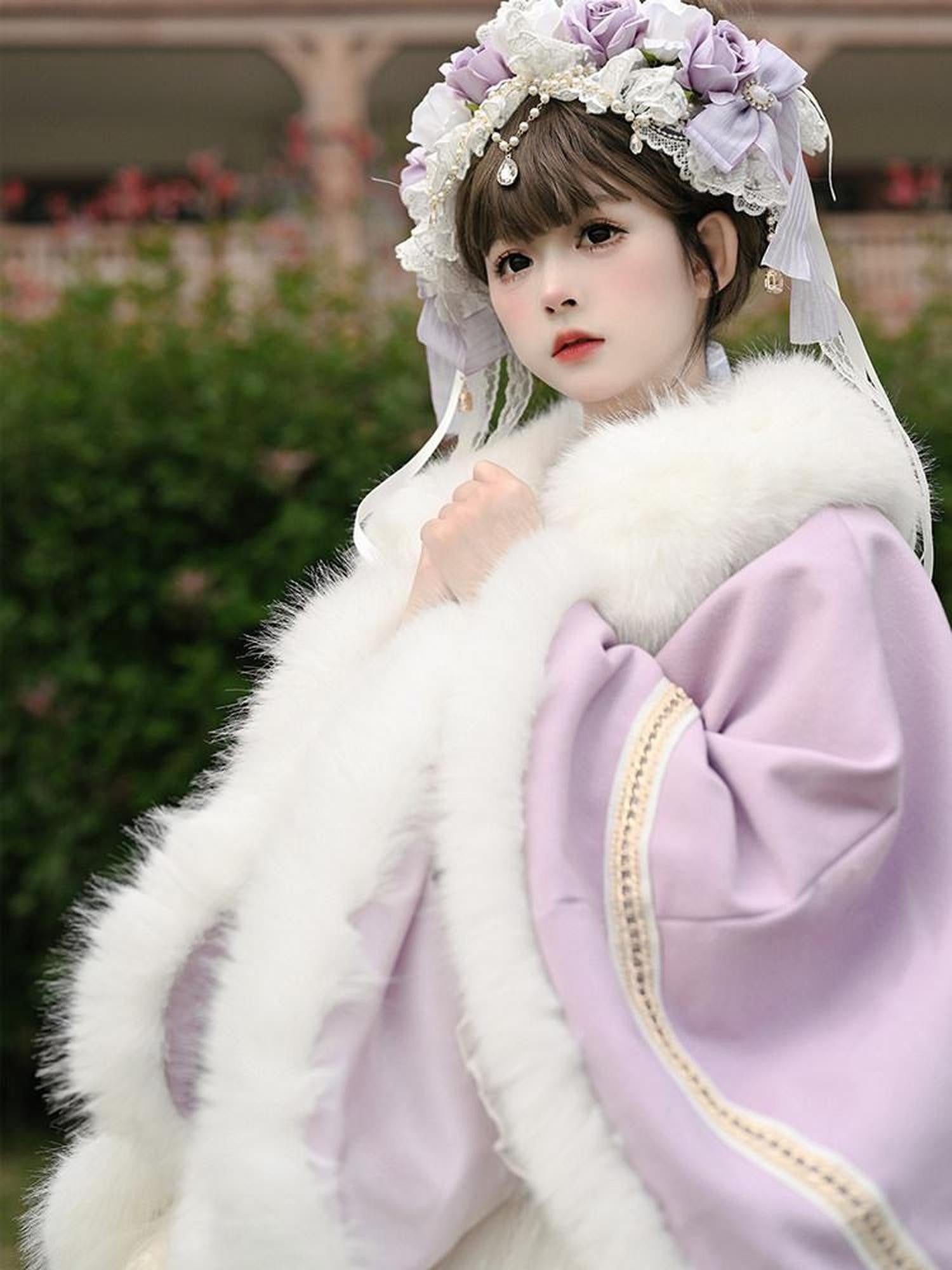 Cat little fairy Violet Lolita Fur Collar Cape Coat Shawl Women's Long Cloaks
