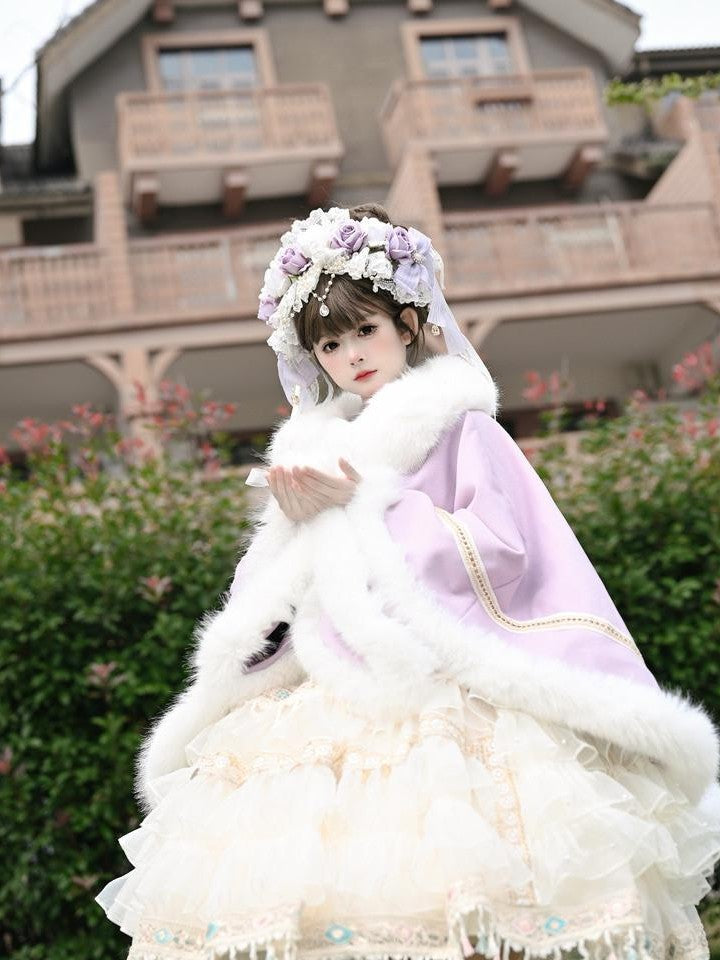 Cat little fairy Violet Lolita Fur Collar Cape Coat Shawl Women's Long Cloaks